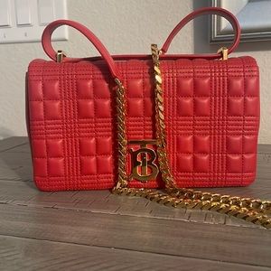 Red and Silver Lola Small Check Quilted Burberry Shoulder Bag